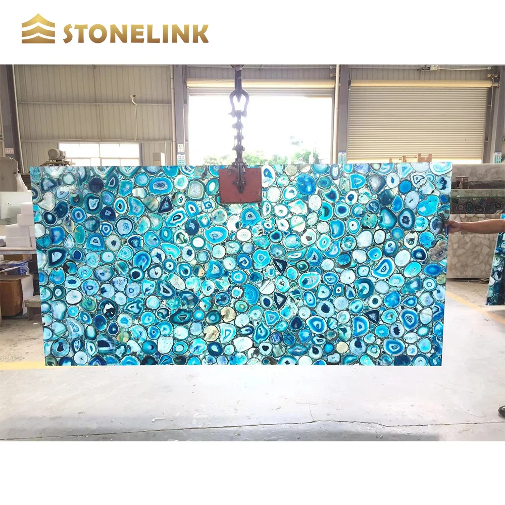 Slabs Agate Translucence Semi-precious Stone Blue Big Slab Dolomite Polished