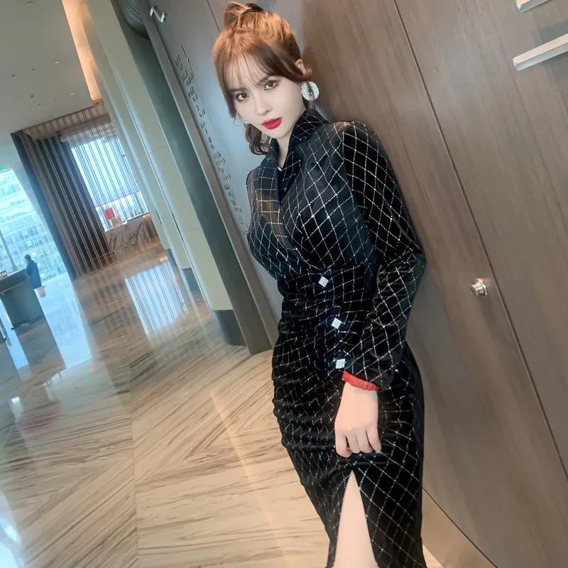 YiXin Dresses Women Ladies Summer Casual V Neck Vintage Vestidos Slit Elegant Korean Dresses Supplier New Fashion Lady Dress
