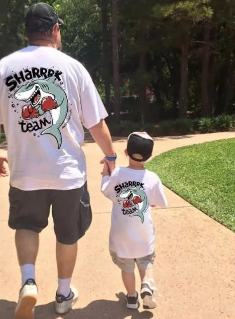 Fashion Dad Mom and Kids Shark Printed T-shirt Wholesale High Quality Custom Matching Parent-child Family Clothes
