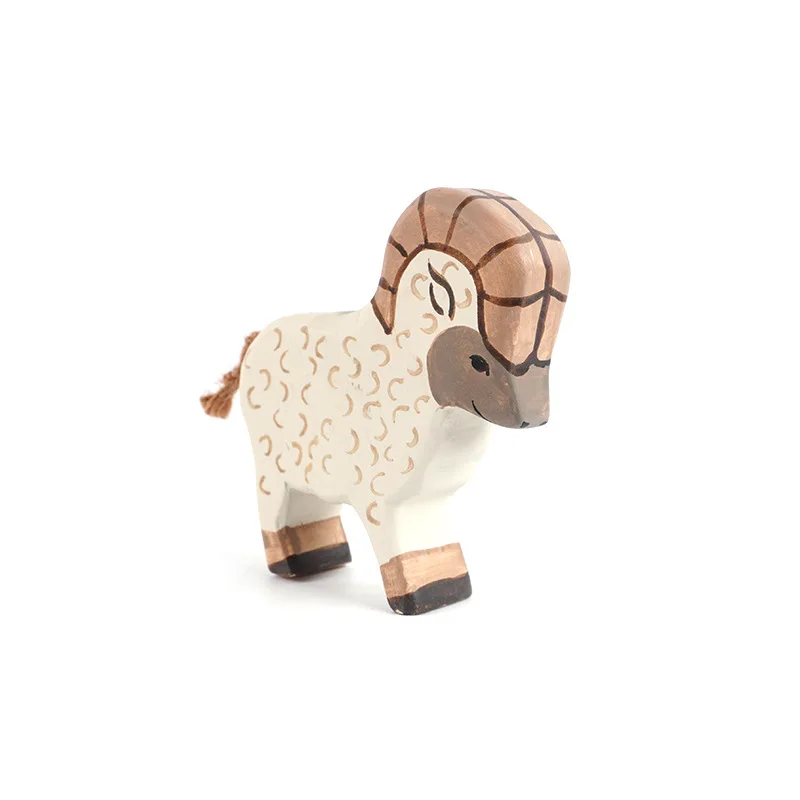 Handmade Wooden Carved Animals Decor Home Sculpted Hand-Painted Antelope Figurines Animal Craft Gifts Desktop Lion Ornament Wood