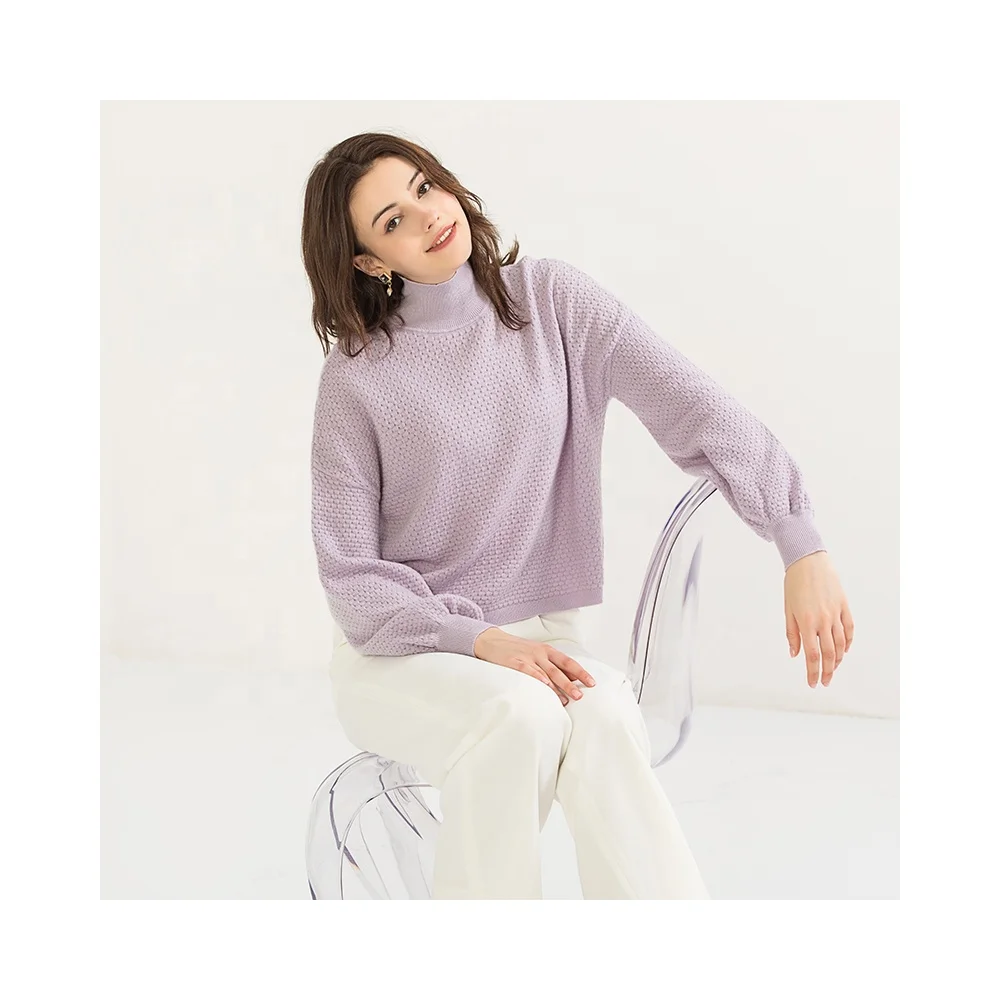 High Quality RWS GOTS GRS Cashmere Jumper Knitted Sweaters Turtleneck Long Sleeve Pullover Knit Sweater Women