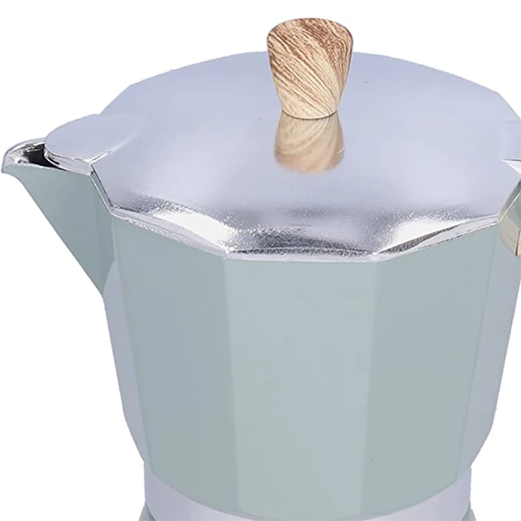 New Design Easy Operate Wood Grain Handle Commercial Espresso Coffee Maker Moka Pot