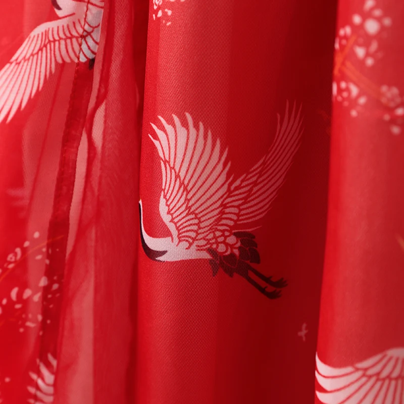 
Wholesale Chinese Traditional Girls Dress Mesh Embroidery Crane Desgin Han Dynasty Girls Green Party Dress for Summer 