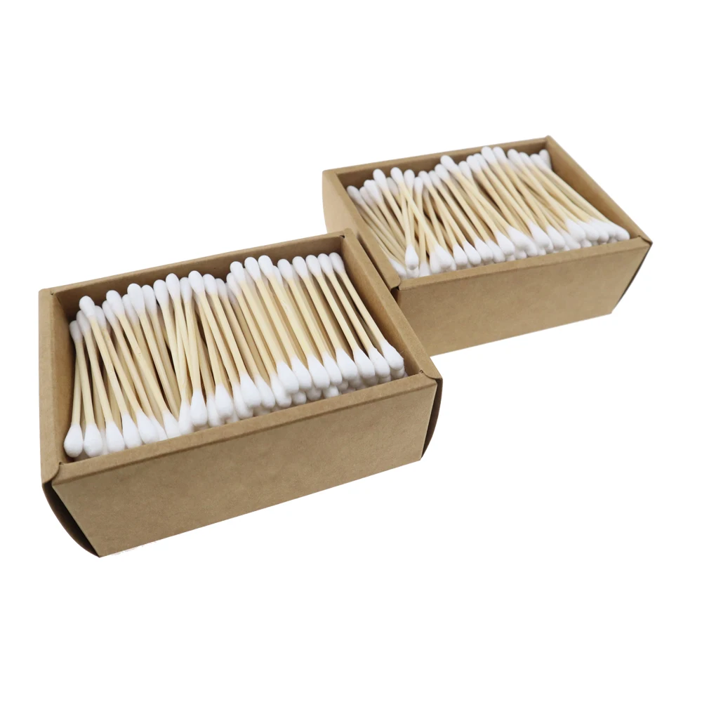 OEM крафт коробка экологически чистые 200 шт бамбуковые палочки ватные палочки, бамбуковые ватные палочки
