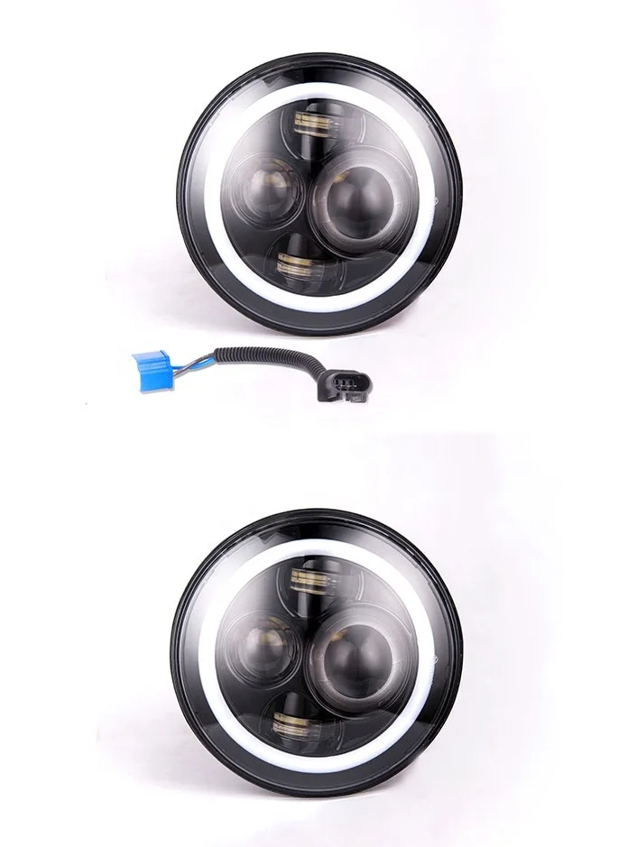 2021 hotsell model 30W 7inch Round Led Headlight Halo Angle Eyes DRL White light Headlamp For  offroad Motorcycle DC 12V