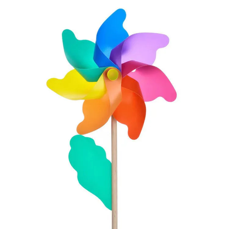 HWL  36Style Custom Cheap Rainbow Poly Petal Plastic Garden Pinwheel Toy Windmill For Garden Decoration