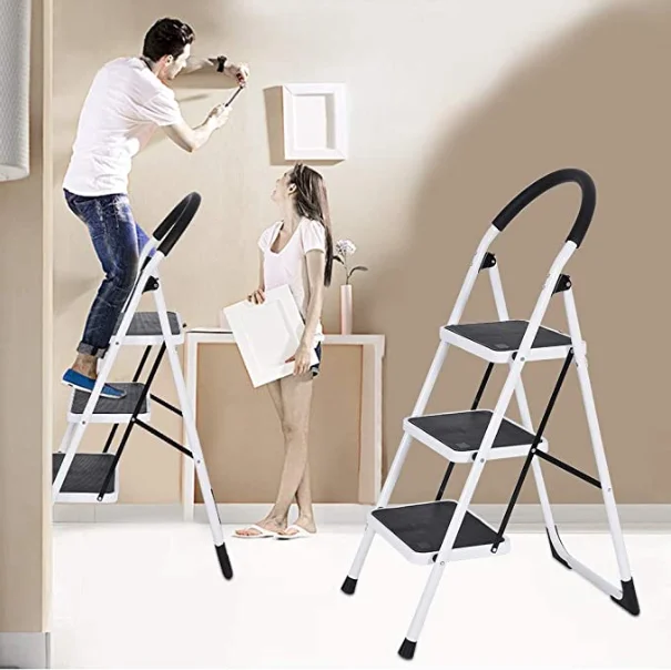 EN14183 standard for house supermarket steel f 3step folding ladder