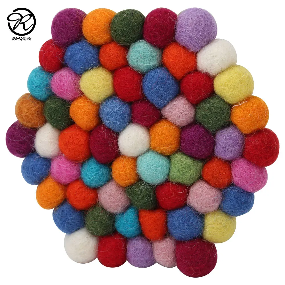 New Zealand Wool Felt Ball Round Coaster Handmade All Shape Felt Ball Coaster For Cup