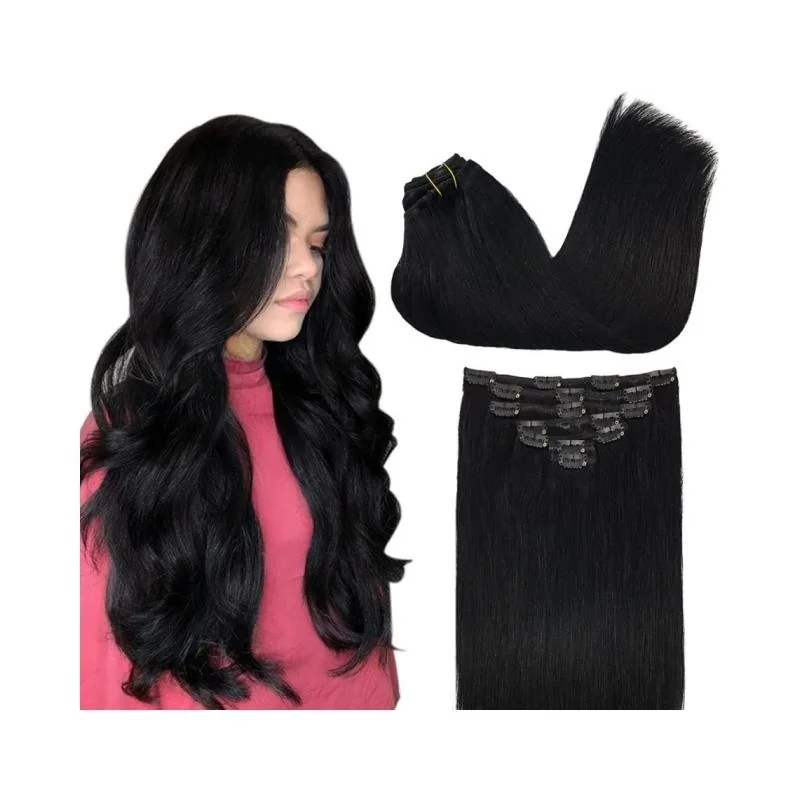 Wholesale 100% Human Hair Clip In Extensions Indian Remy Hair Seamless Clip In Raw Hair Extension For Women