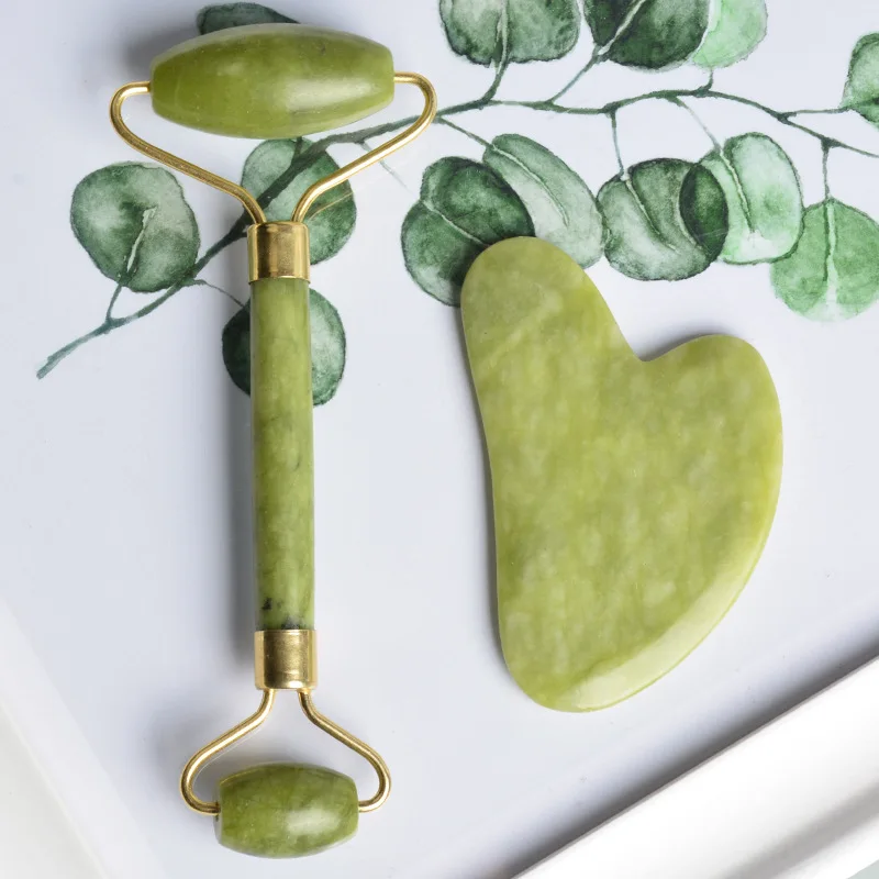 100% natural xiuyan green jade roller and gua sha tools facial guasha rodillo de jade rolelr eye massage roller iron framing