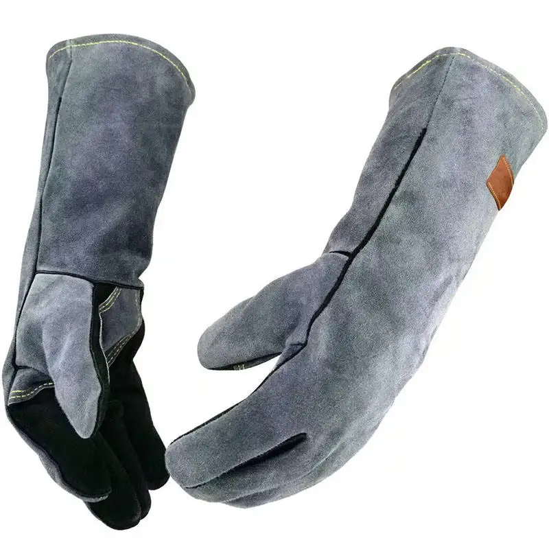Ce  Long Cuff Guantes Resistente Al Calor Barbacoa Cuero Oven Baking Cooking Bbq Cowsplit Leather Heat Resistant Gloves