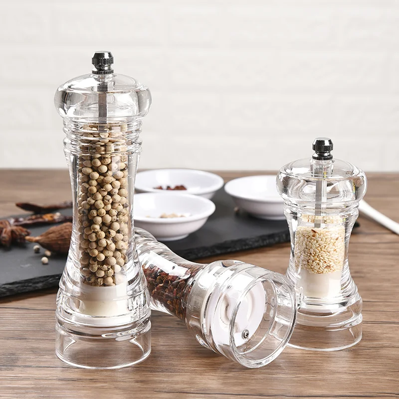 Wholesale mini salt and pepper mills manual acrylic pepper mill chilli mill pepper grinder for kitchen