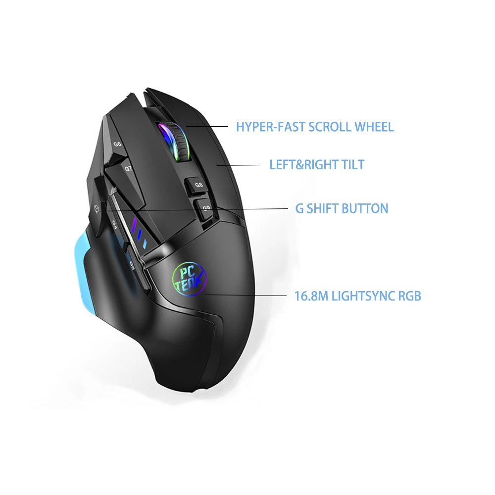 Wireless Gaming Mouse Pixart 3325 Hero Gaming Sensor 10000 DPI RGB Ultra Light 11 Programmable Buttons Long Life Battery