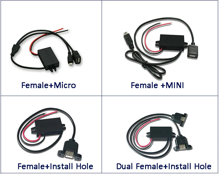 Power adapter 12v to 5v step down converter usb c micro female mini port for phone& car charging
