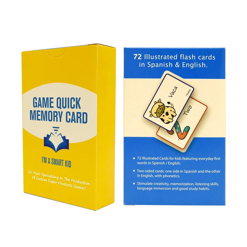 Custom Printing Language Spanish English Early Learning Playing Flash Cards For Kids