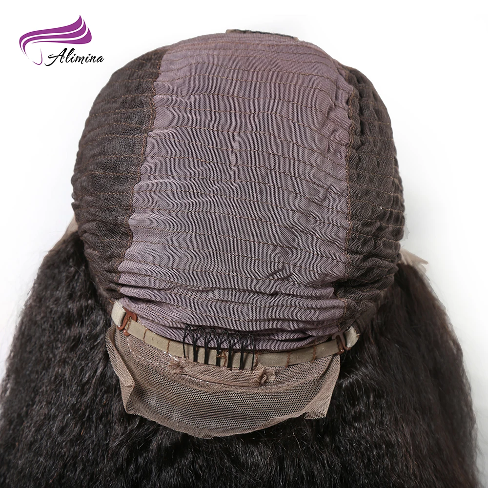 Alimina 30-40Inch High Quality Virgin Remy Human Hair Wig Kinky Straight Yaki HD/Full Lace Braided Natural Wigs for Women