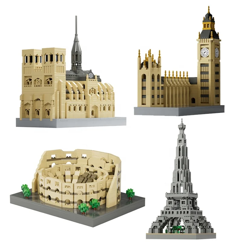 Серия городских путешествий Notre Dame & Eiffel Tower Big Ben Colosseum архитектурная модель 1000 + шт наборы микроблоков