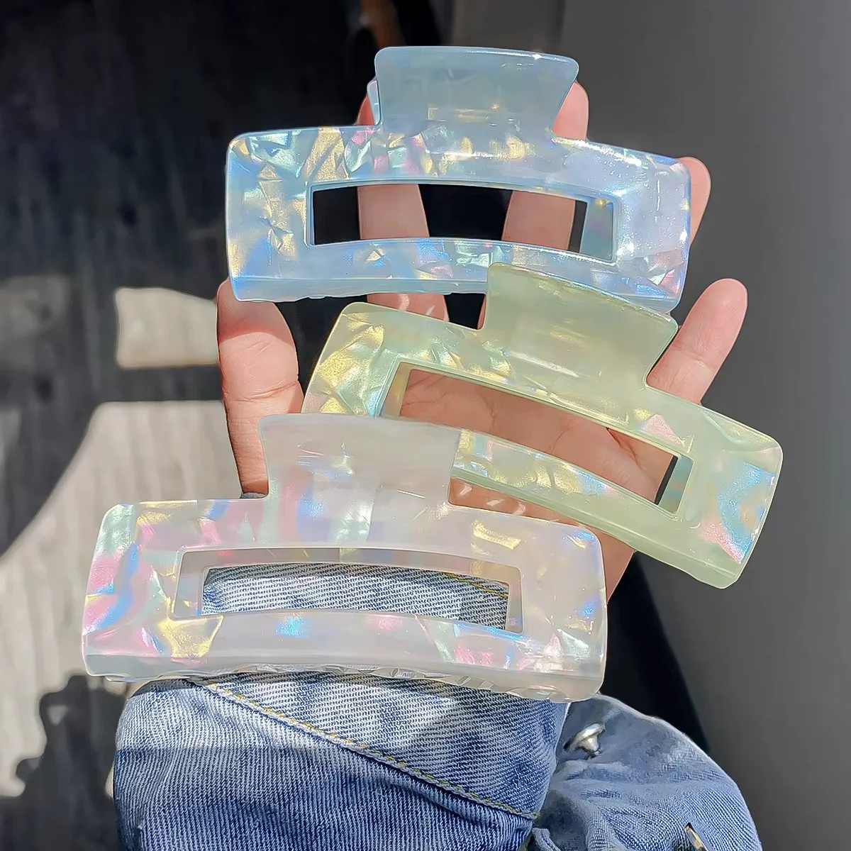 High quality Square 10cm Large Acetate Hair Claw Clip Tortoise Strong Hold Acetic Acid Hair Clips for Thick Hair