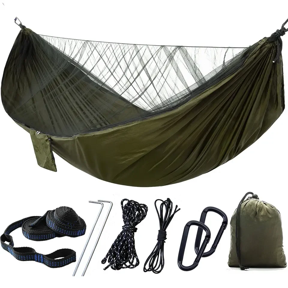 290*140cm Double Person Custom Logo Nylon Hammock With Mosquito Net For Outdoor Camping