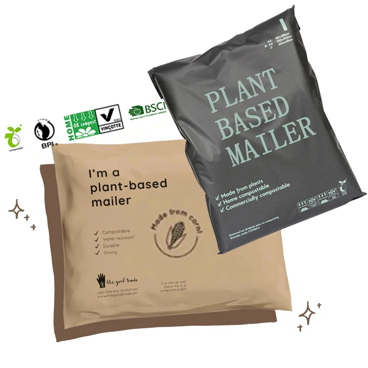 Plant Based  Eco Friendly Biodegradable Logo Design Custom Printed Mailing Clothing Shipping Envelope Corn Starch Poly Mailers