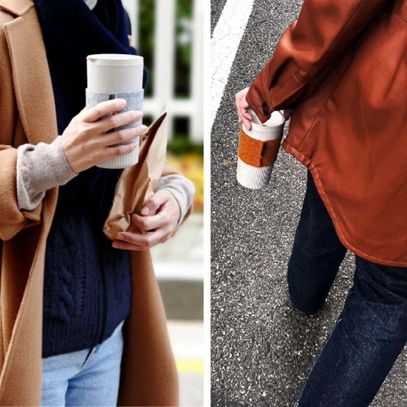 Reusable Coffee Tea Cup Sleeves Heat Resistant Insulates Protective Sleeve Nonslip Felt Cover for 12oz-24oz Cups