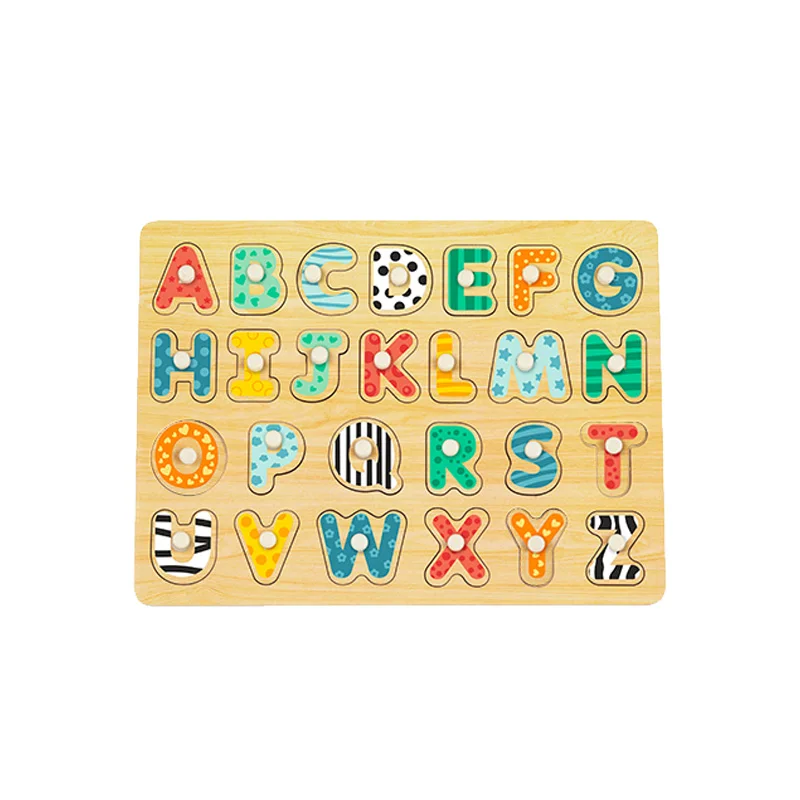 Wooden English Letters Shape filled Puzzle Toys Colorful Educational Montessori Toys 3d Wooden Baby Alphabet Puzzles