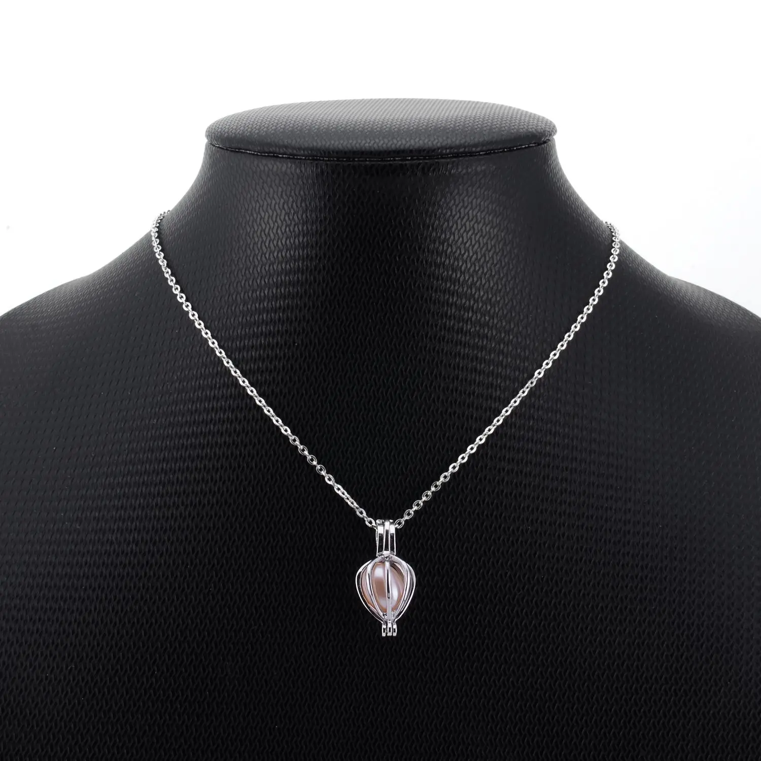 925 Sterling Silver Cage Pendant with Pearl for Women Rhodium Plated
