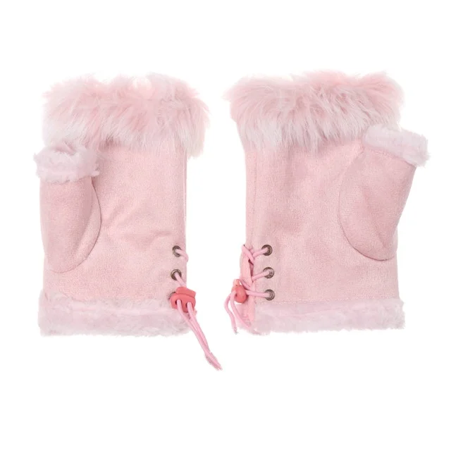 1Pair Fashion Women Faux Rabbit Fur Hand Wrist Crochet Knitted Fingerless Gloves Knitting Mittens Winter Autumn Warmer