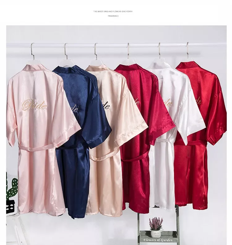 FS240 Wedding Party Team Bride Robe With Black Letters Satin Pajamas Bridesmaid Rose Gold Pink Bathrobe girls women lucky day