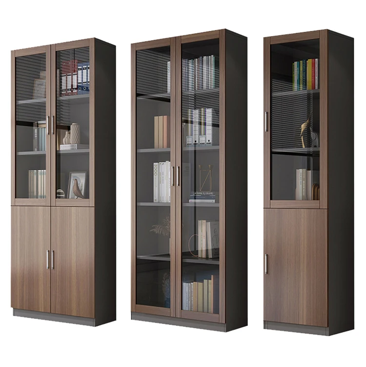 Supply office 5 glass doors simple book shelf wooden display file cabinet office cupboard
