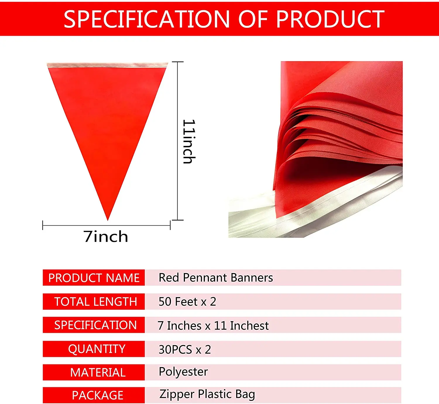 
Solid Red Pennant Banner Flags String Triangle Flags Decorations for Grand Opening,Birthday Party,Festival Celebration 