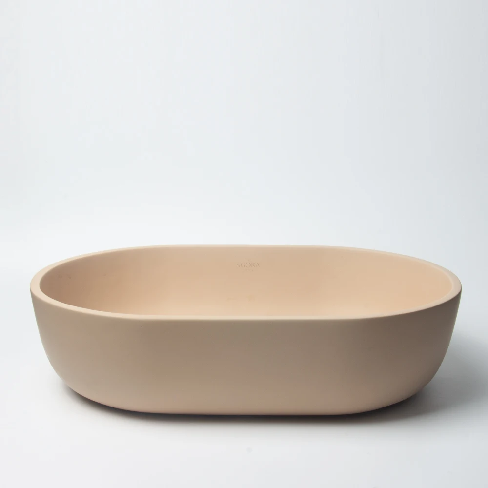 Concrete beige bathroom toilet wash basin sink countertop oval cement hand basin bathroom sink for hotel using vessel sink