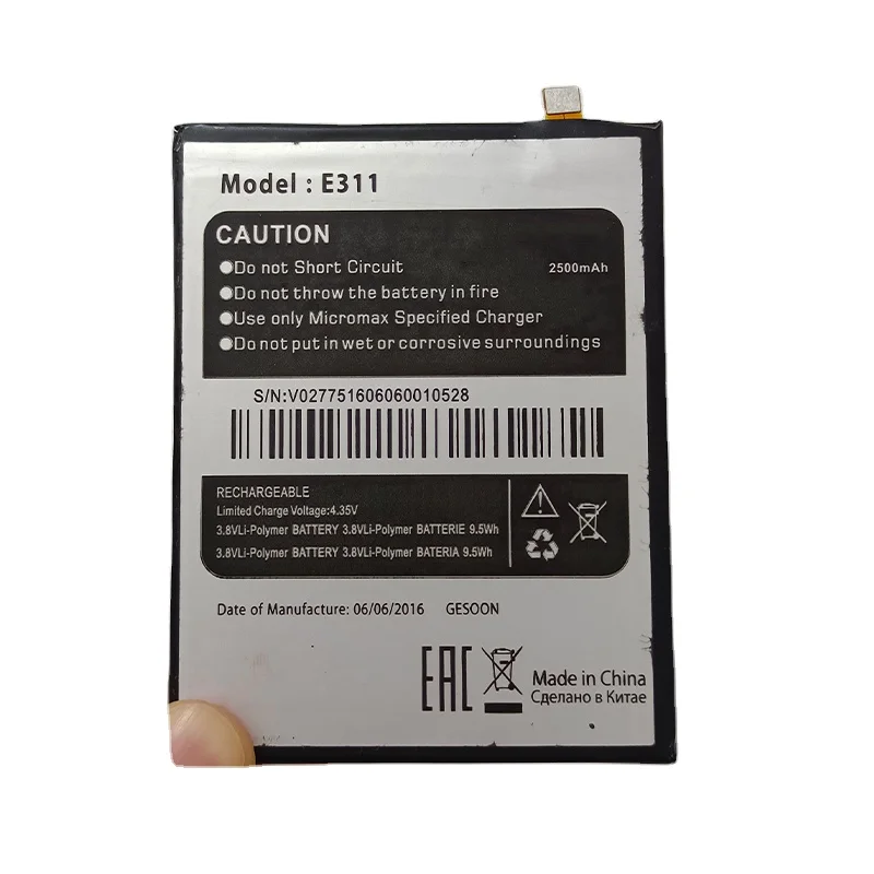 oem 3.8V portable cellphone mobile battery 2500mAh for micromax q324 d321 xl acbir22m02  a310 smartphone batties