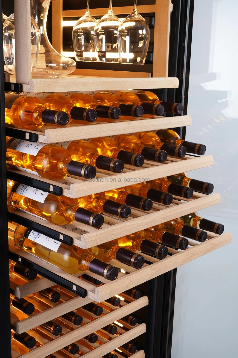 Large 300 Bottles dual zone Commercial Mirror Glass Display Restaurant Wine Cooler Cellar Antique Wine Refrigerator Wine Cabinet