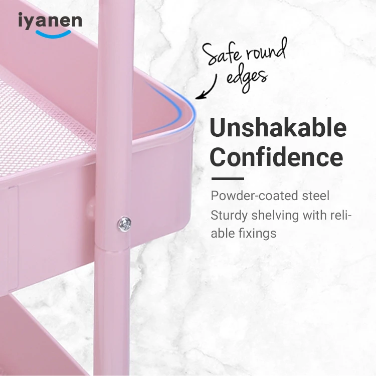 IYANEN 3 Tiers Metal Mesh Basket Utility Cart home kitchen Mobile Rolling Storage Trolley Cart