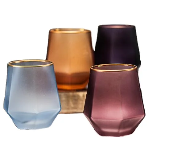 custom hand blown colored frosted water drinking glasses wine glass tumbler set