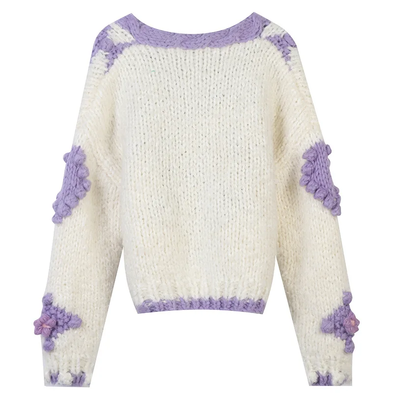 New Arrivals Winter Thick Double Button Flower Pattern V Neck Cardigan Knitted Knitwear