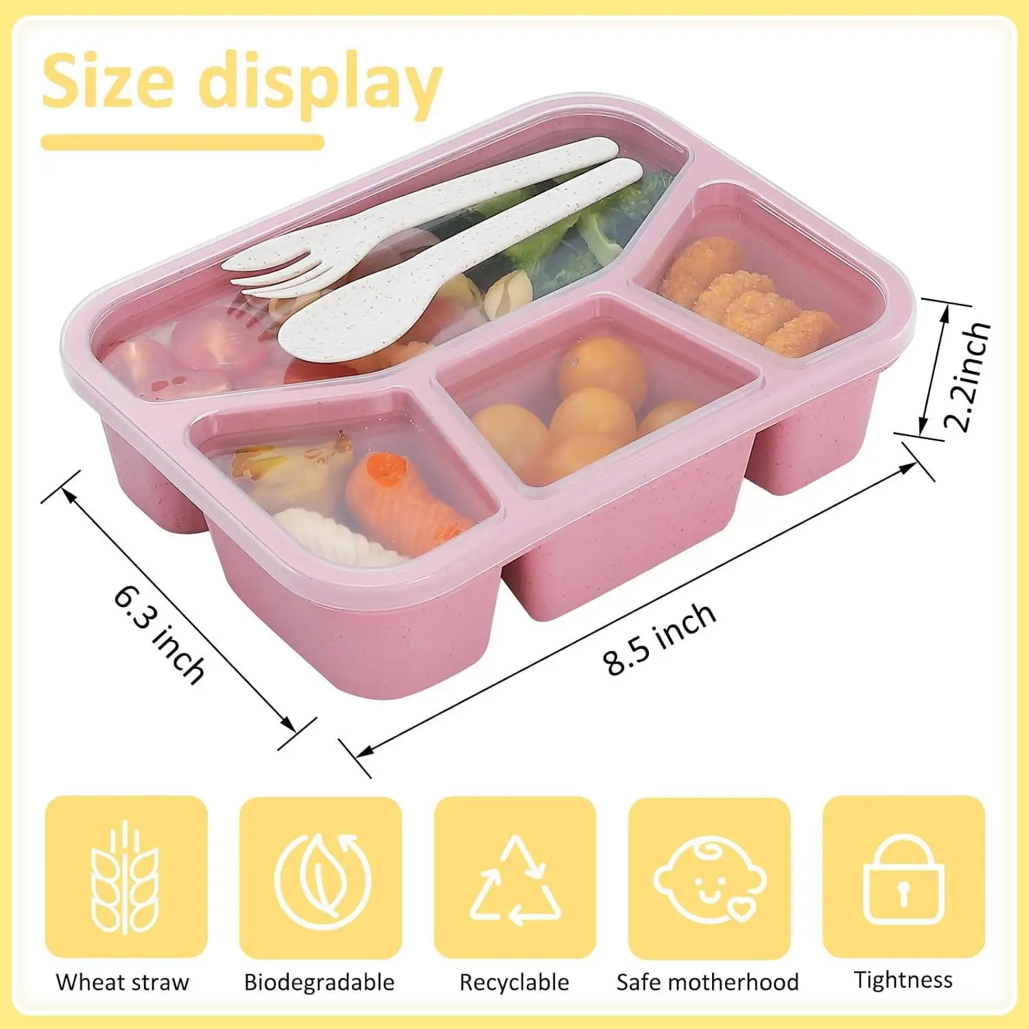 Wheat straw bento box Japanese lunch box student lunch box portable Square sealed partitioned fast food box for work