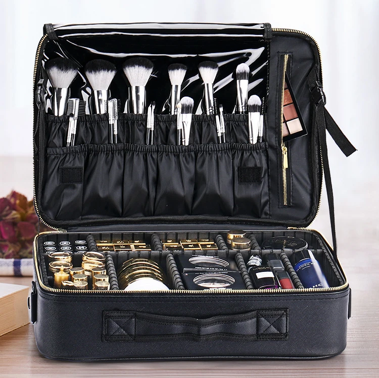 Makeup Travel Bag Large Cosmetic Bag Train Case Makeup Organizer Portable Artist Storage Bag Customize Fashion Black White Tpu