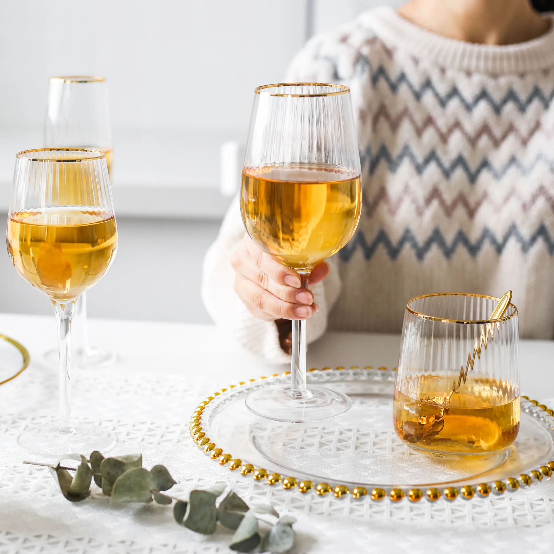 striped glass wine transparent champagne household crystal goblet