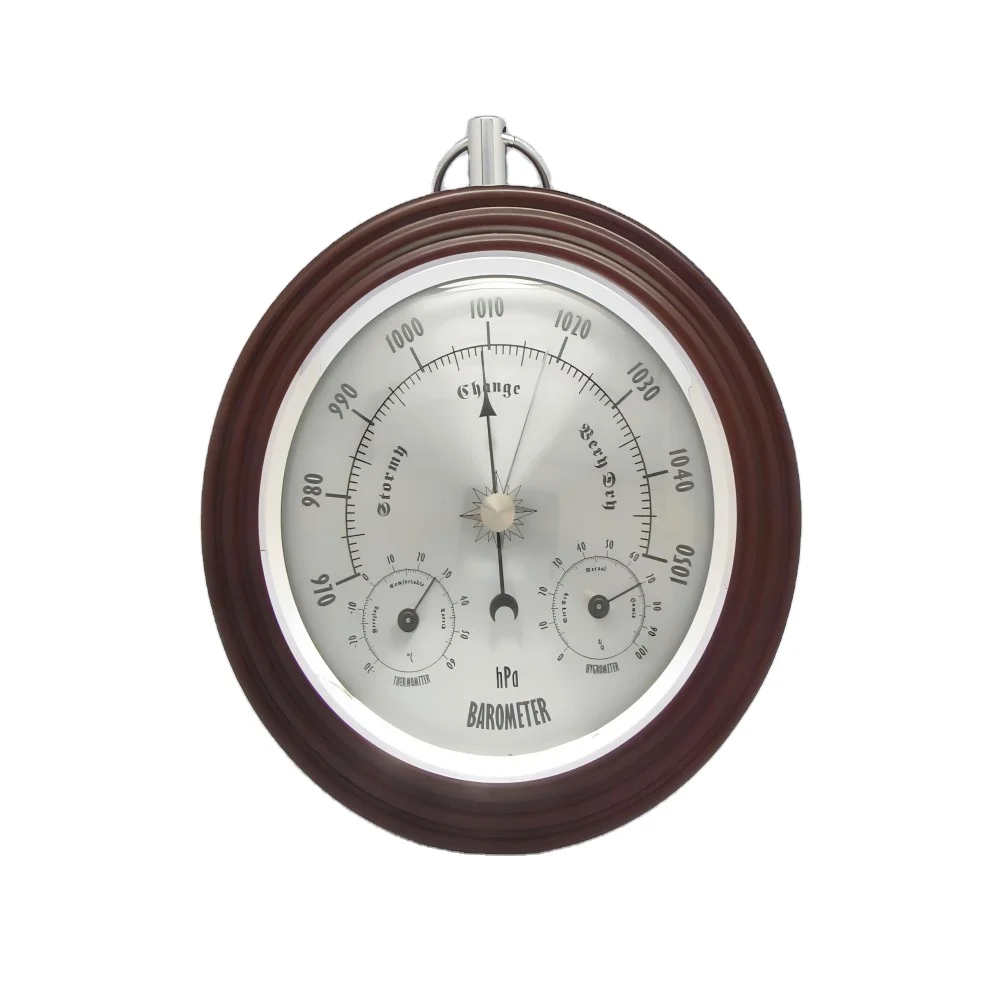 High quality wooden weather station with barometer thermometer and hygrometer mechanism for home decorative