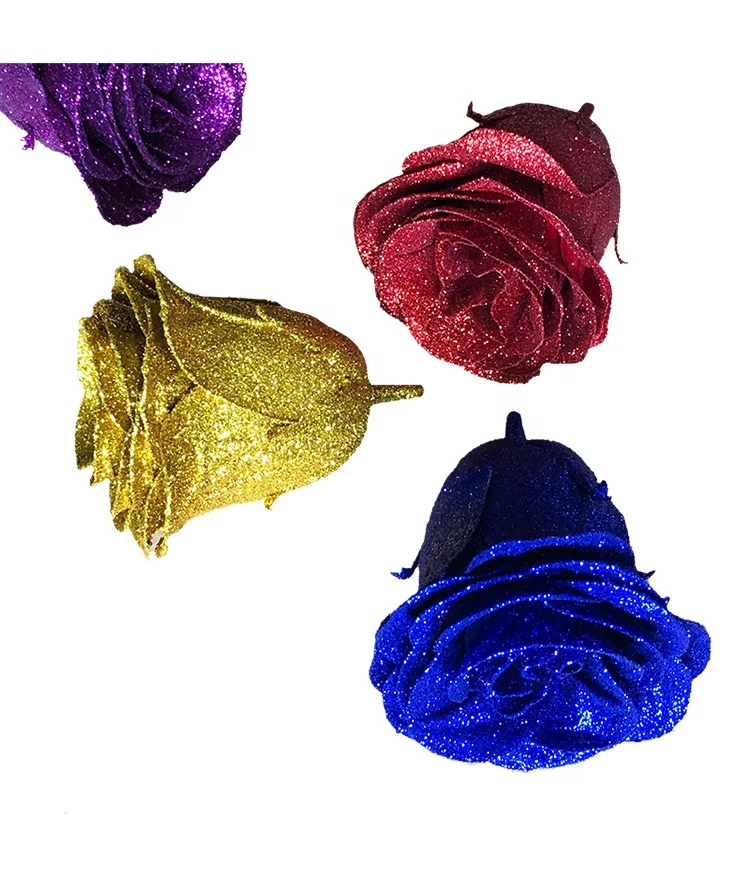 Artificial Rose Flower Heads with Sequins Diameter 7cm Glitter Rose Heads Artificial Flower