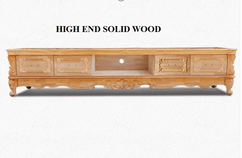 Luxury European 6-Drawer TV Stand Solid Wood Cabinet Set with Marble Top & Ebony Paint Carving Living Room Bathroom Villa