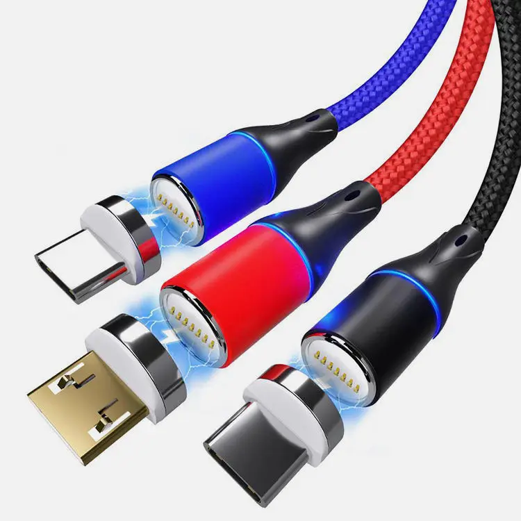 Wholesale 360 Rotation 3 In 1 Micro Usb C Charger Cable Type C Fast Magnetic Charging Cable For IOS Charger Magnetic Cable