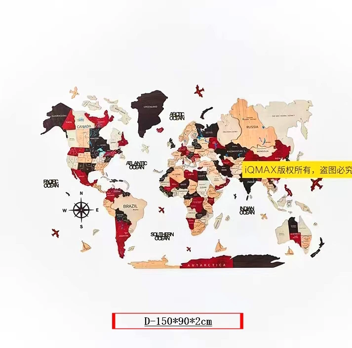 Wooden 3d world map, home decoration, travel adventure belt map fine carved world map office