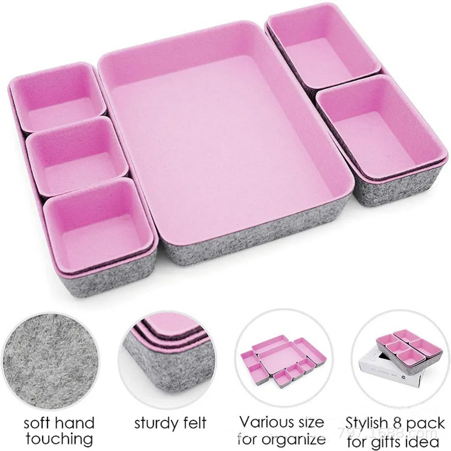 10 years professional  sourcing agent in china, Desk  Organizers, 8 Set Felt Drawer Organizer Desktop Makeup Cosmetics Boxes