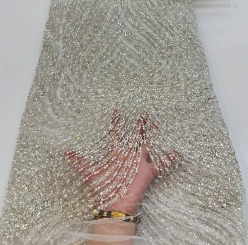 Heavy-duty beaded and diamond embroidered beaded dress wedding fabric embroidery beading dress fabric