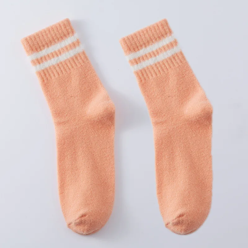 KTS146 Customize Made Your Logo Crew Sox Preppy Style Solid Color Thick Gold Silver Glittering Stripes Winter Warm Wool Socks