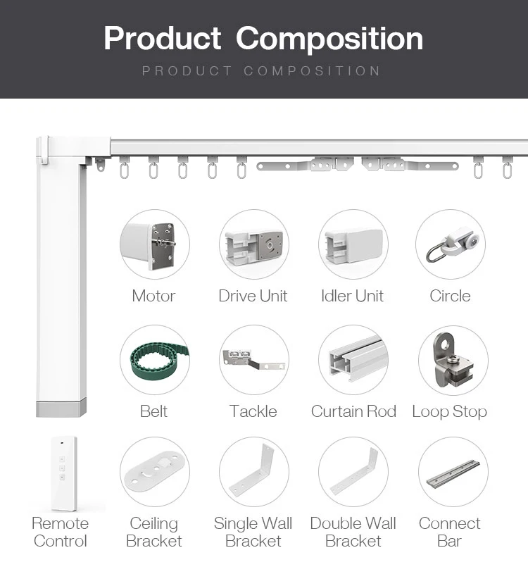 TYSH Tuya WiFi Zigbee Motorized Curtain Rods Set Alexa Smart Home Motorised Curtain Poles For House Automatic Curtain