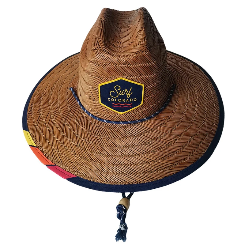 Outdoor Beach Straw Lifeguard Sun Hat with Adjustable Chin Cord